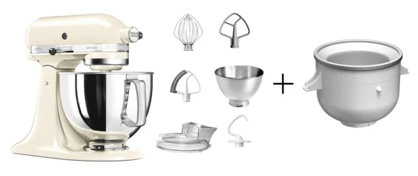 KitchenAid Küchenmaschine ARTISAN 175PS In Creme Mit Speiseeismaschine 1